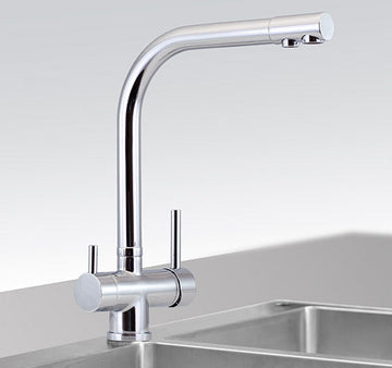 Inline undersink water filter system with 3-way mixer tap