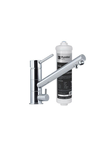 Inline undersink water filter system with 3-way mixer tap