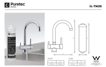 Inline undersink water filter system with 3-way mixer tap